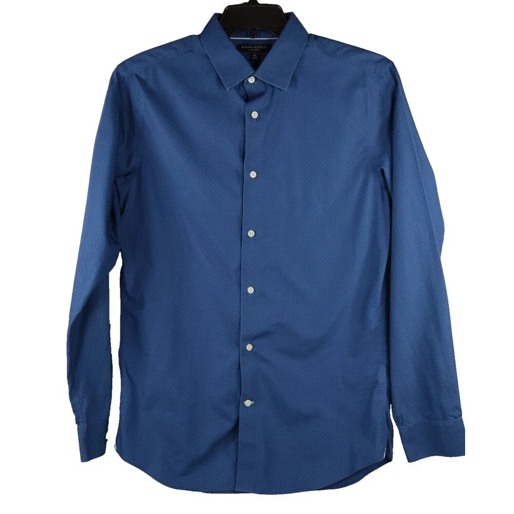 Banana Republic Grant Fit Shirt Long Sleeve Mens Sz Medium Navy Non-Iron Cotton